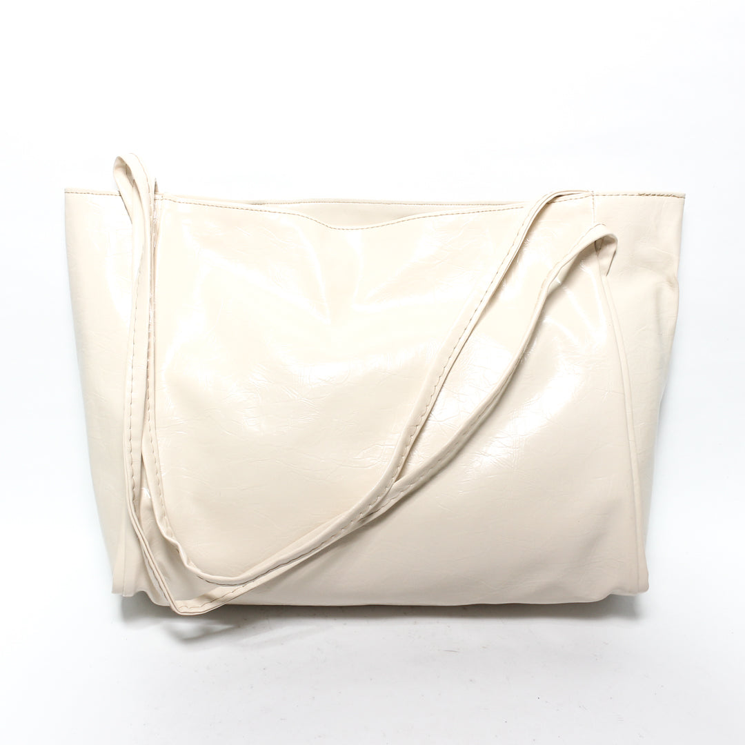 Glossy Shopper Tote Bag - Beige