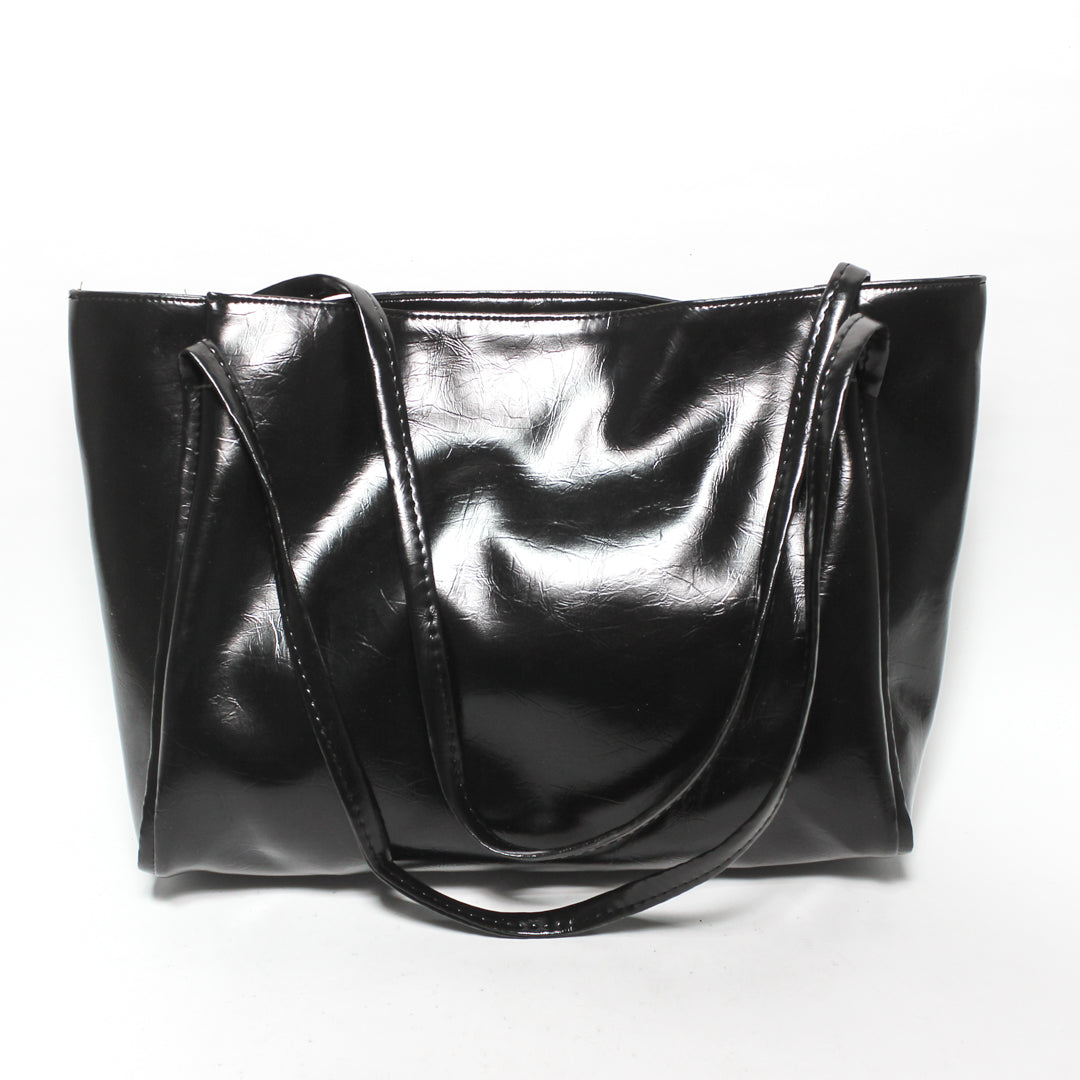 Glossy Shopper Tote Bag - Black