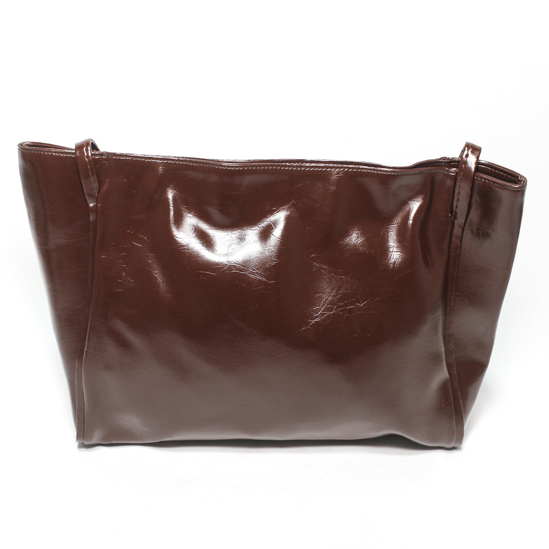 Glossy Shopper Tote Bag - Brown