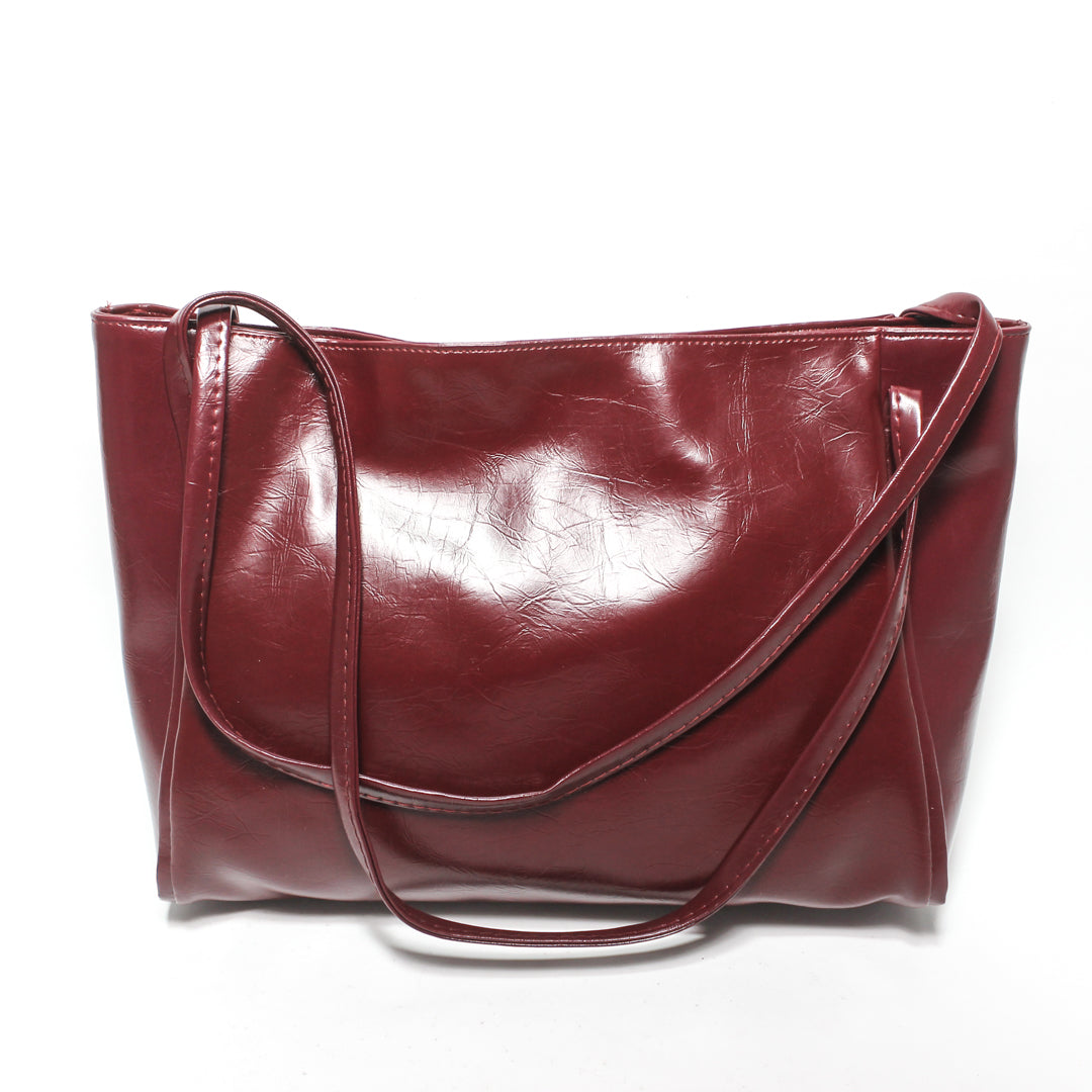 Glossy Shopper Tote Bag - Burgundy