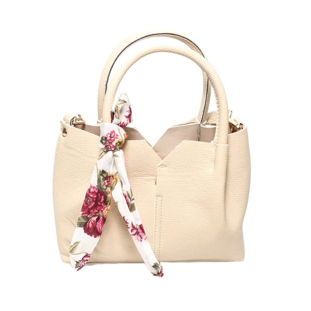 Floral Scarf Satchel Bag - Beige