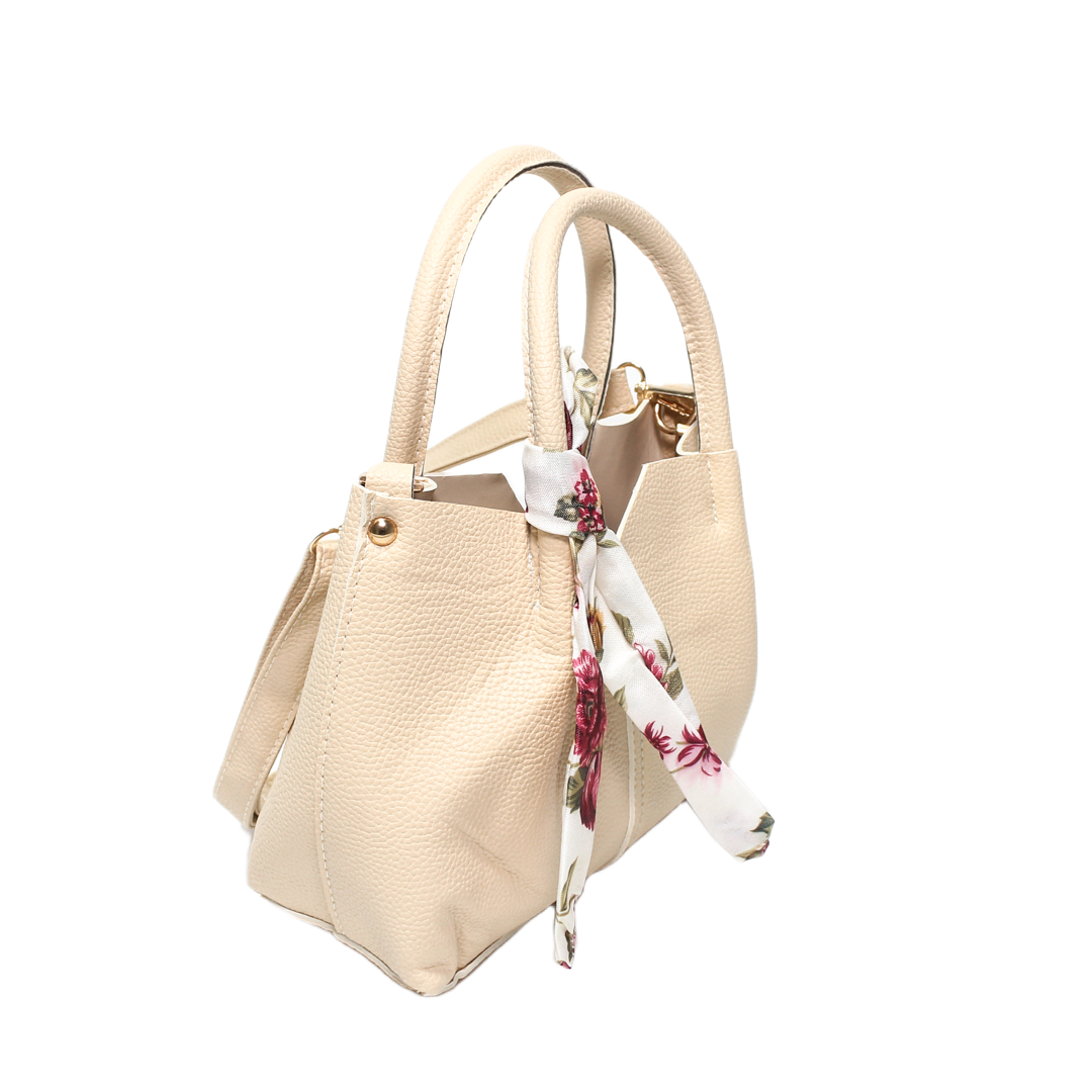 Floral Scarf Satchel Bag - Beige