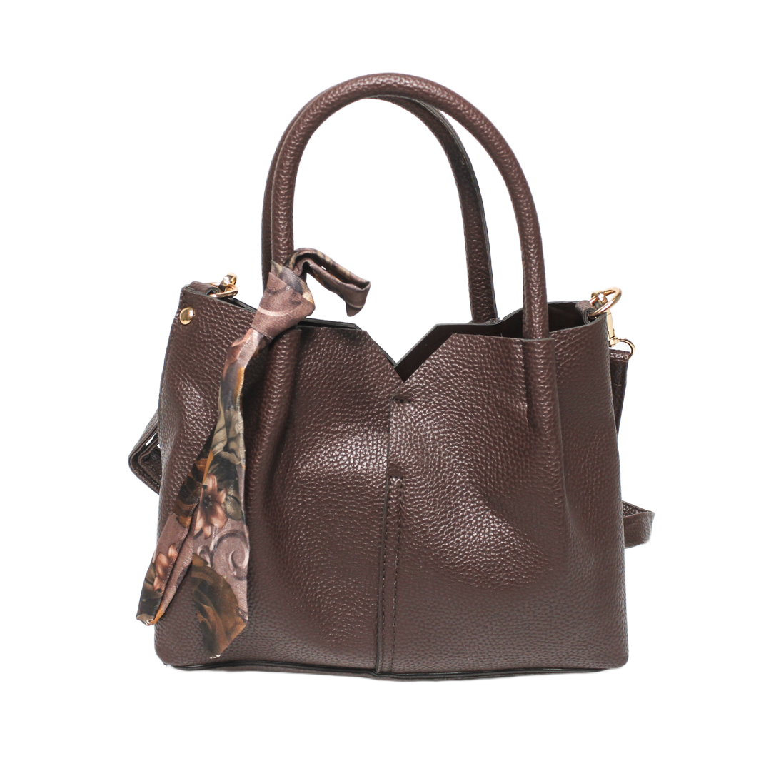 Floral Scarf Satchel Bag - Brown