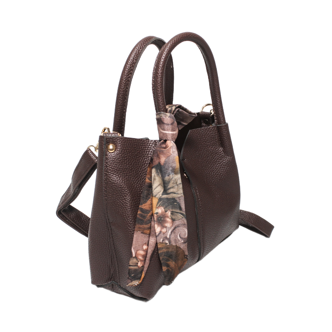 Floral Scarf Satchel Bag - Brown