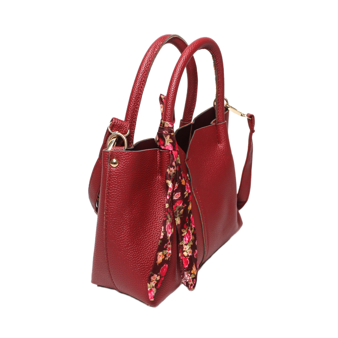 Floral Scarf Satchel Bag - Burgundy