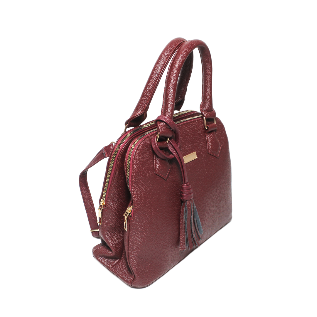 Tassel Satchel Bag - Burgundy