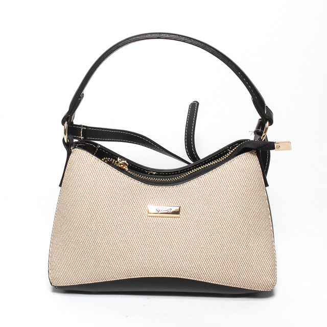 Woven Texture Shoulder Bag - Beige & Black