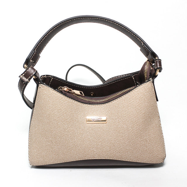 Woven Texture Shoulder Bag - Beige & Brown