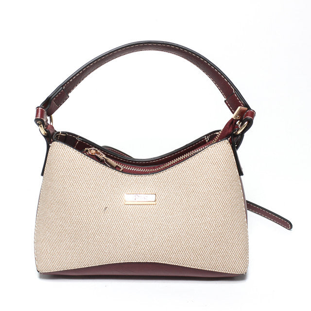 Woven Texture Shoulder Bag - Beige & Burgundy