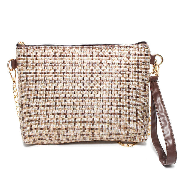 Woven Canvas Crossbody Bag - Brown