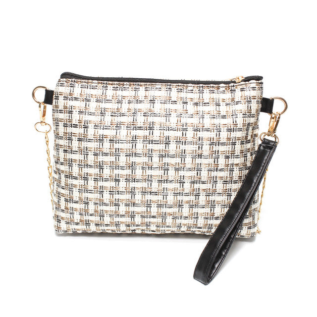 Woven Canvas Crossbody Bag - Black
