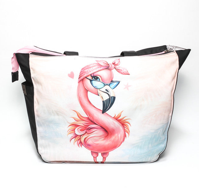 Flamingo Print Canvas Tote Bag - Multicolor