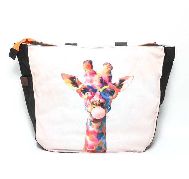 Giraffe Print Canvas Tote Bag - Multicolor