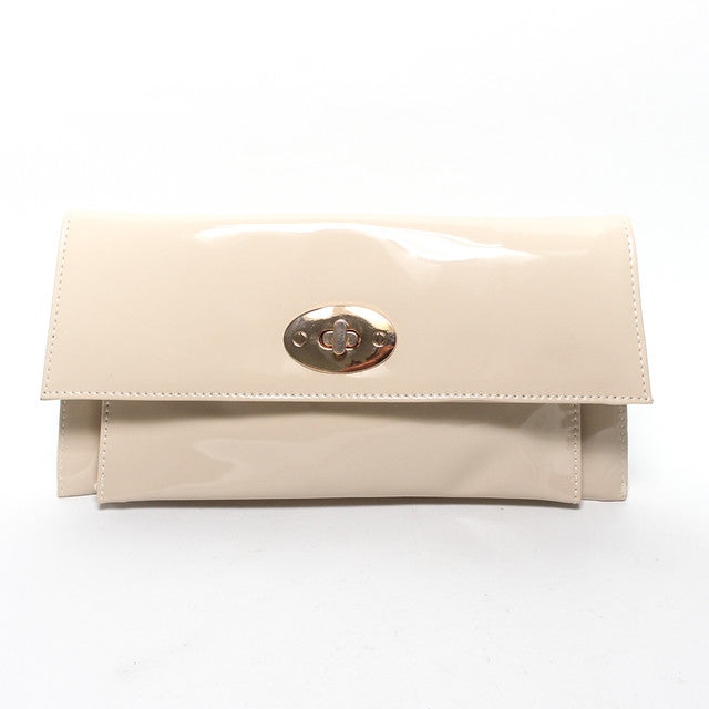 Patent Leather Crossbody Clutch Bag - Beige