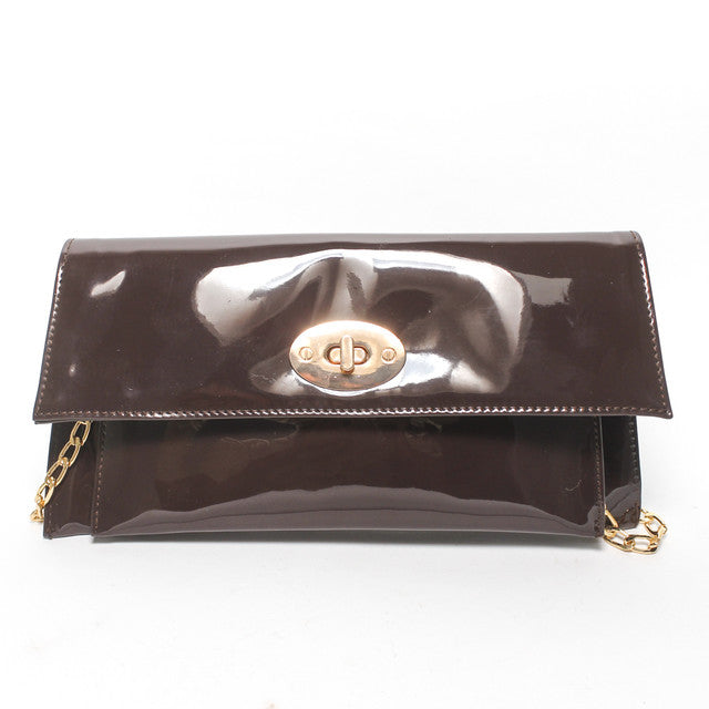 Patent Leather Crossbody Clutch Bag - Brown
