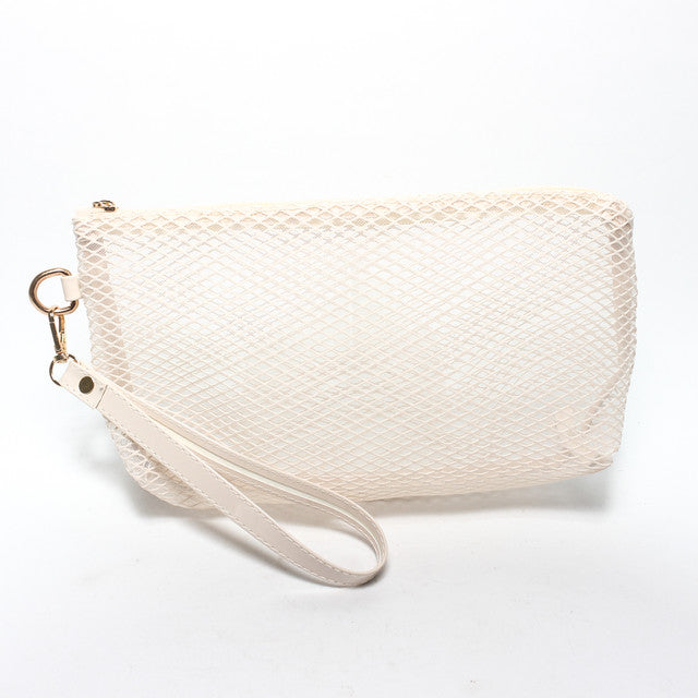 Mesh Wristlet Clutch Bag - Beige