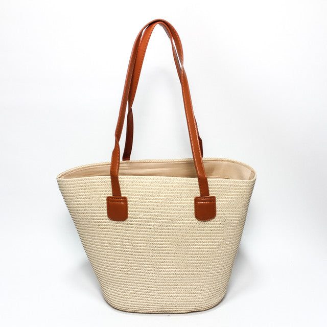 Classic Woven Beach Tote Bag - Beige