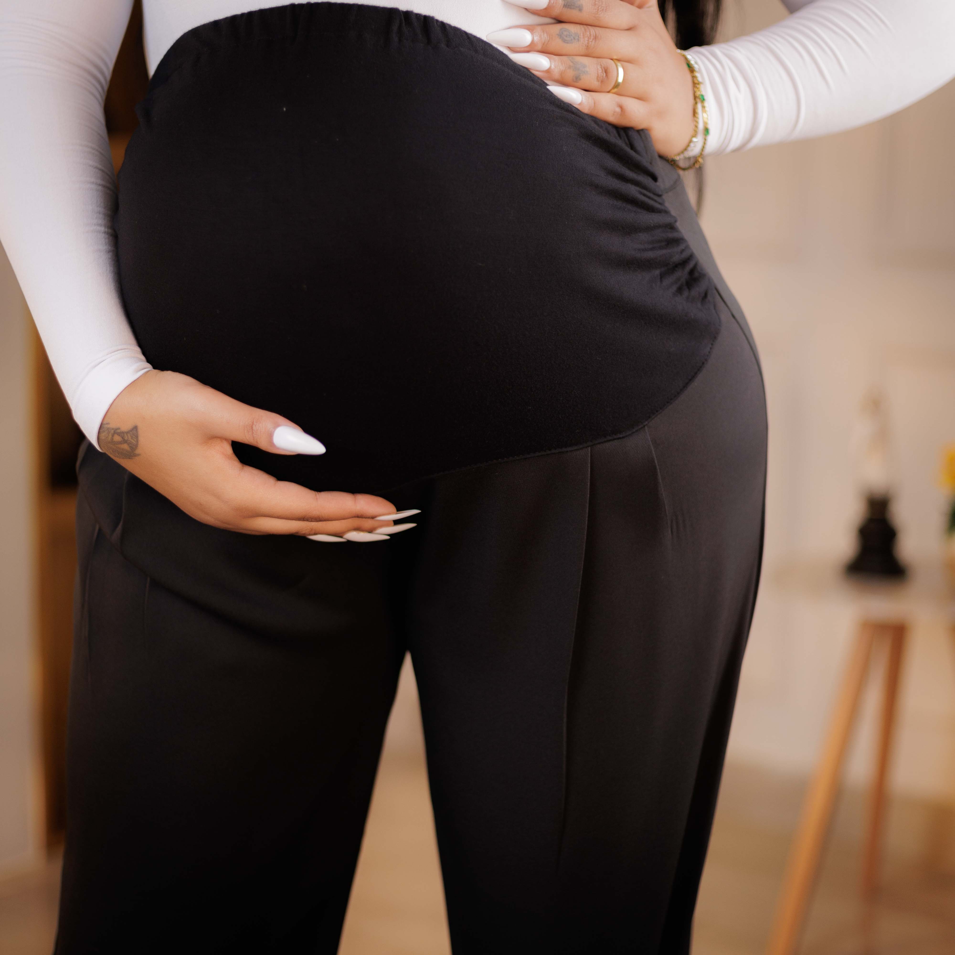 Pleated Wide Leg Maternity Pants - Black