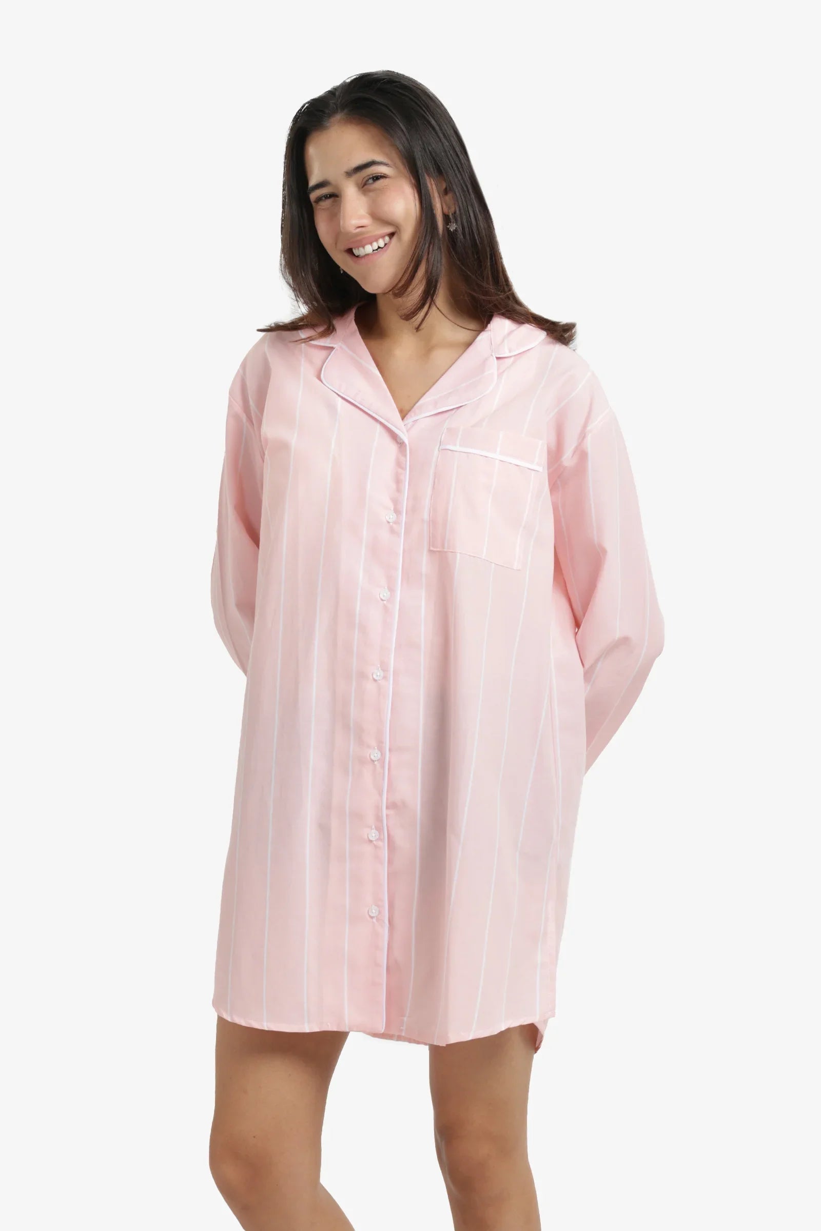 Striped Relaxed Button Nightgown – Peach Blossom