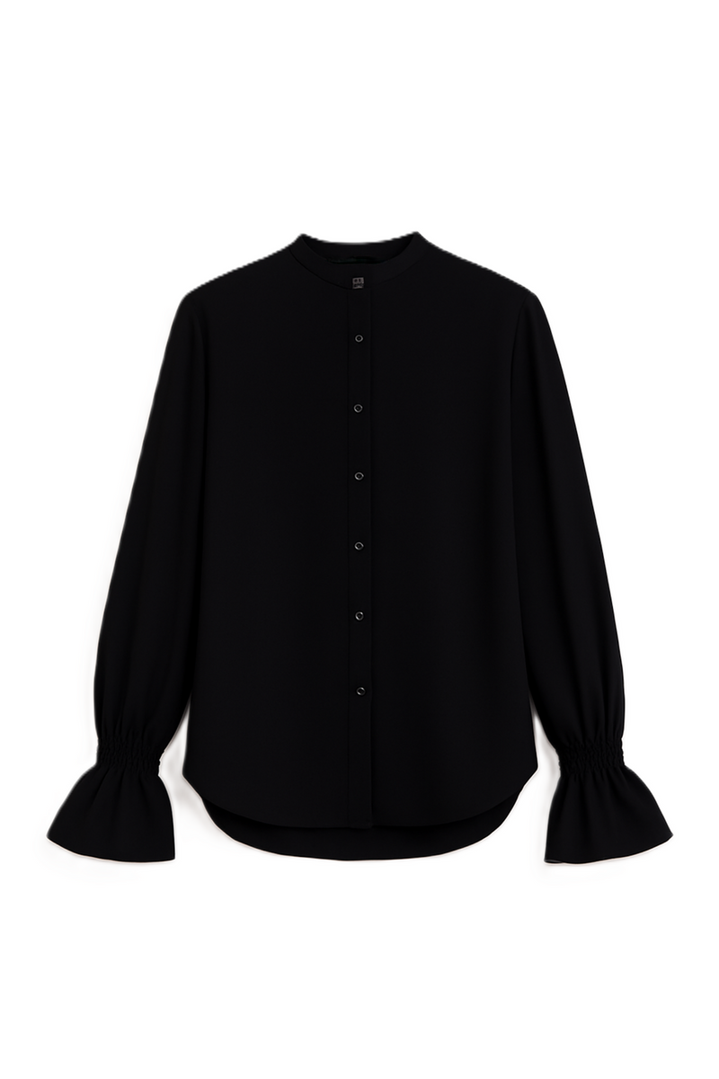 Polyester Solid Long Sleeve Shirt – Black