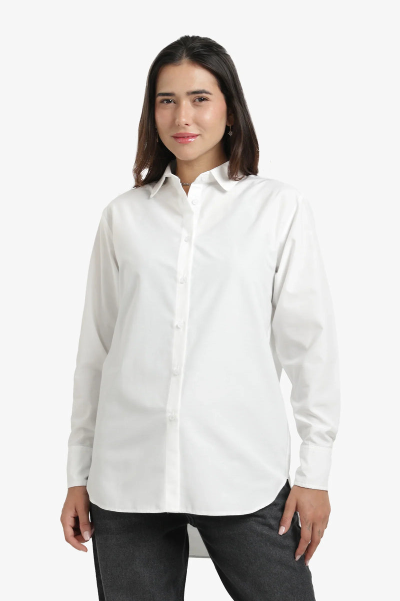 Solid High-Low Relaxed Shirt – Off White