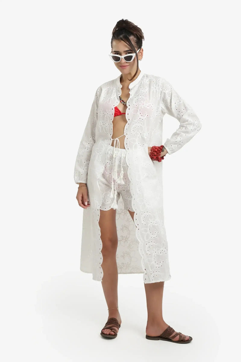 Embroidered Beach Kimono Cover-Up - White