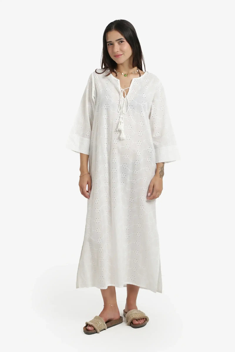 Eyelet Embroidered Beach Dress - White