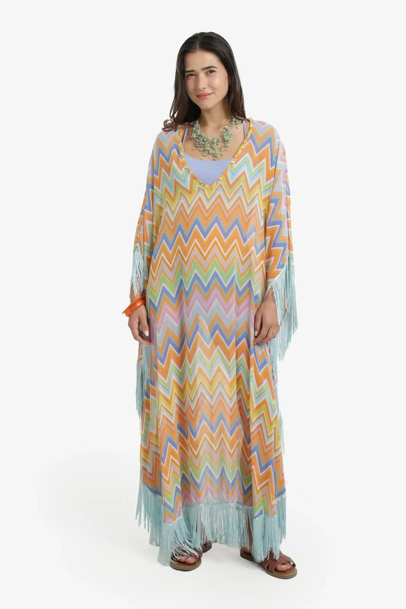 Relaxed Zigzag Fringe Beach Dress - Multicolor