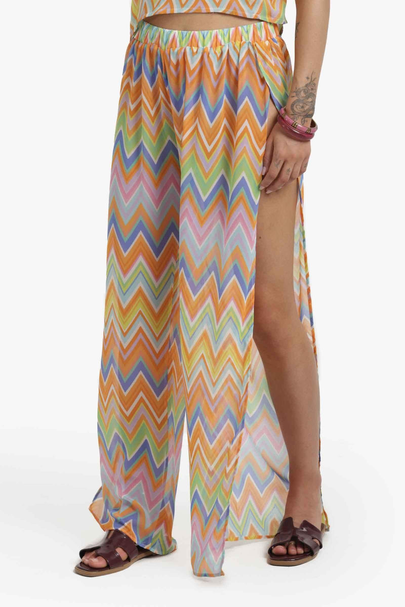 Chevron Print Sheer Beach Pants - Multicolor