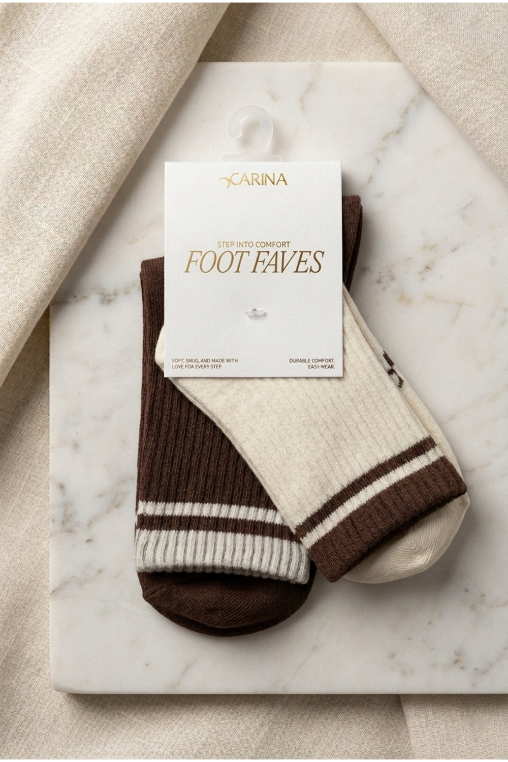 Striped Contrast Cuff Socks – Brown Multi