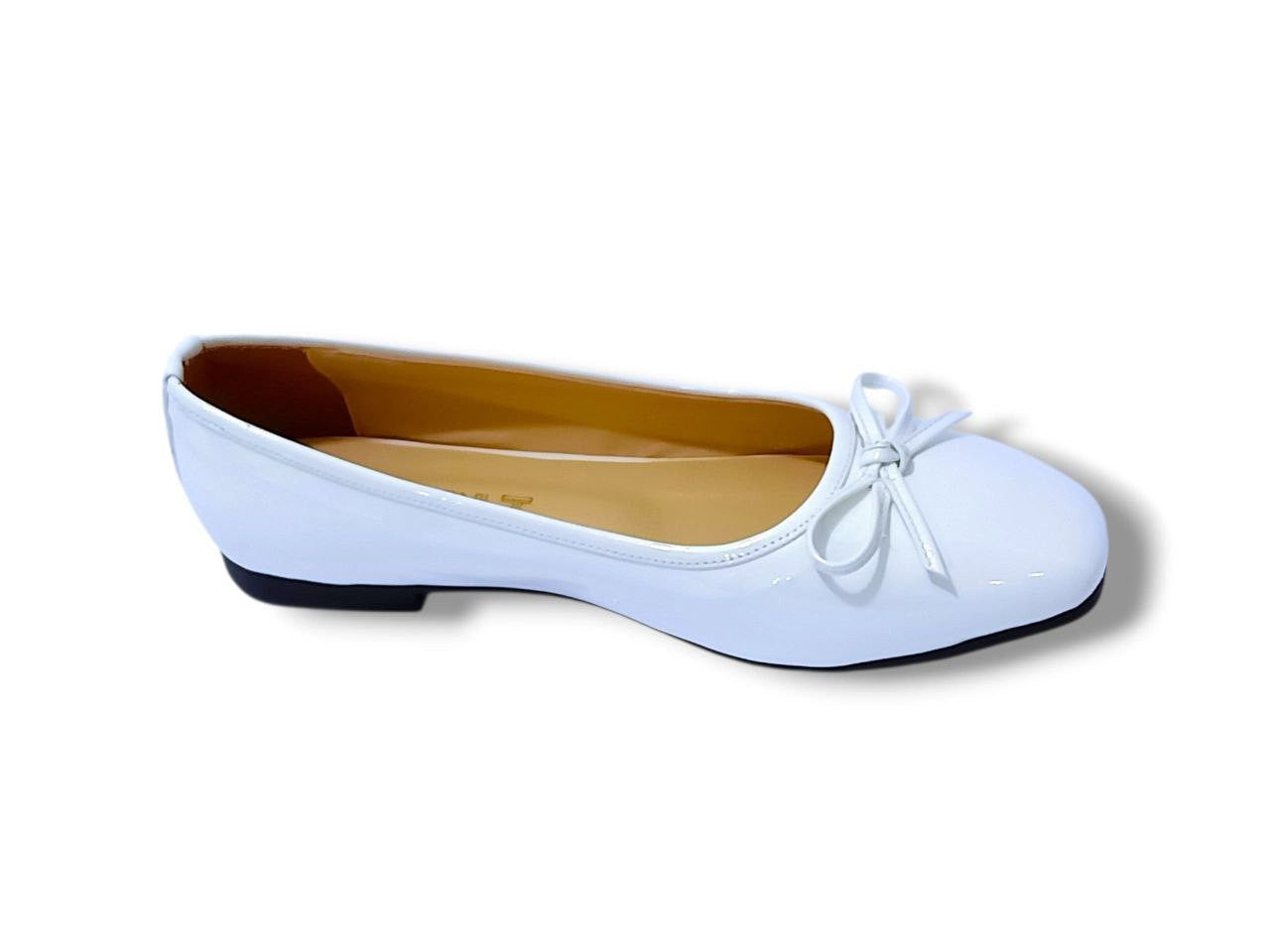 Bow Patent Ballerina Flats – White