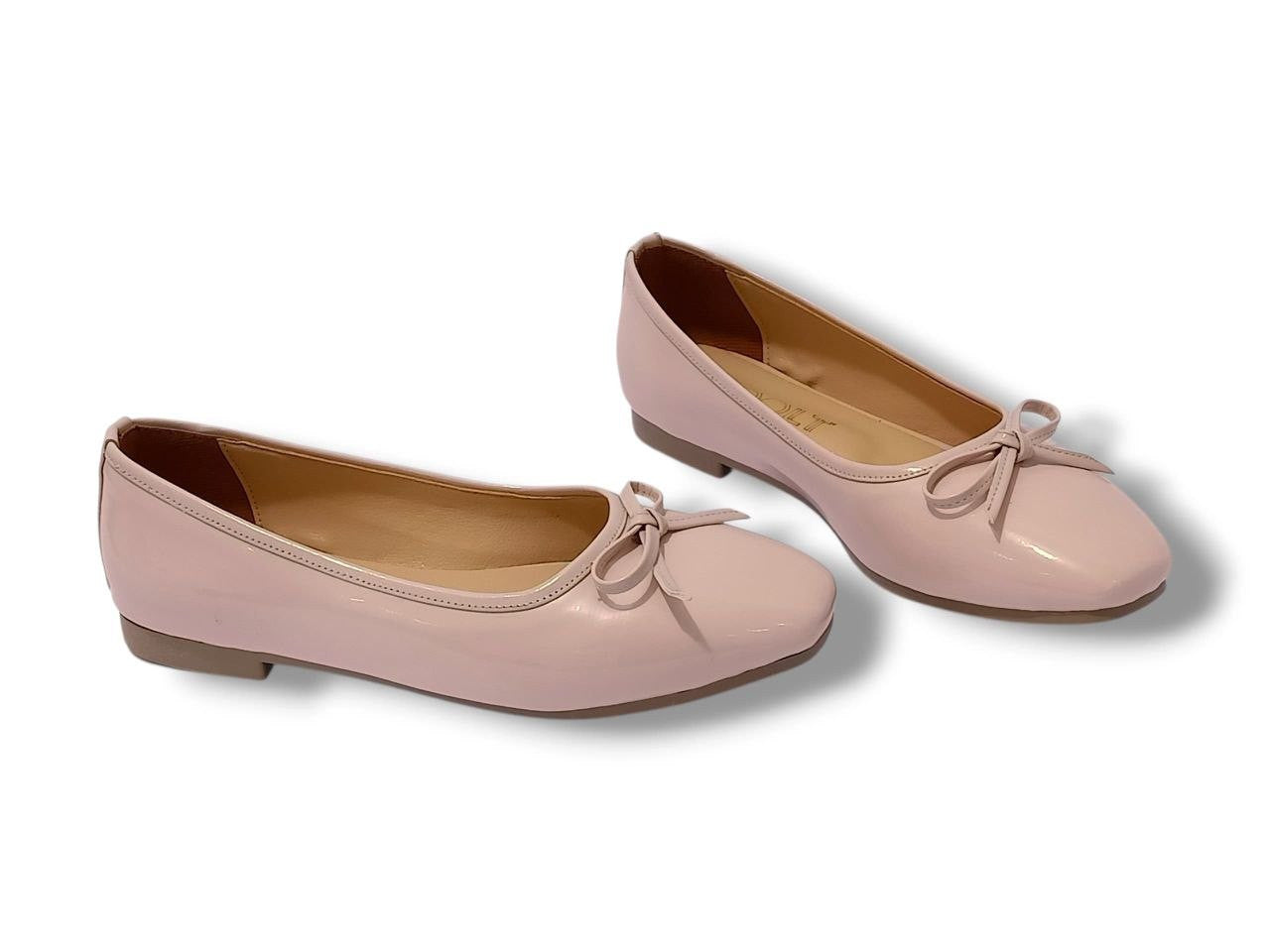 Bow Patent Ballerina Flats – Beige