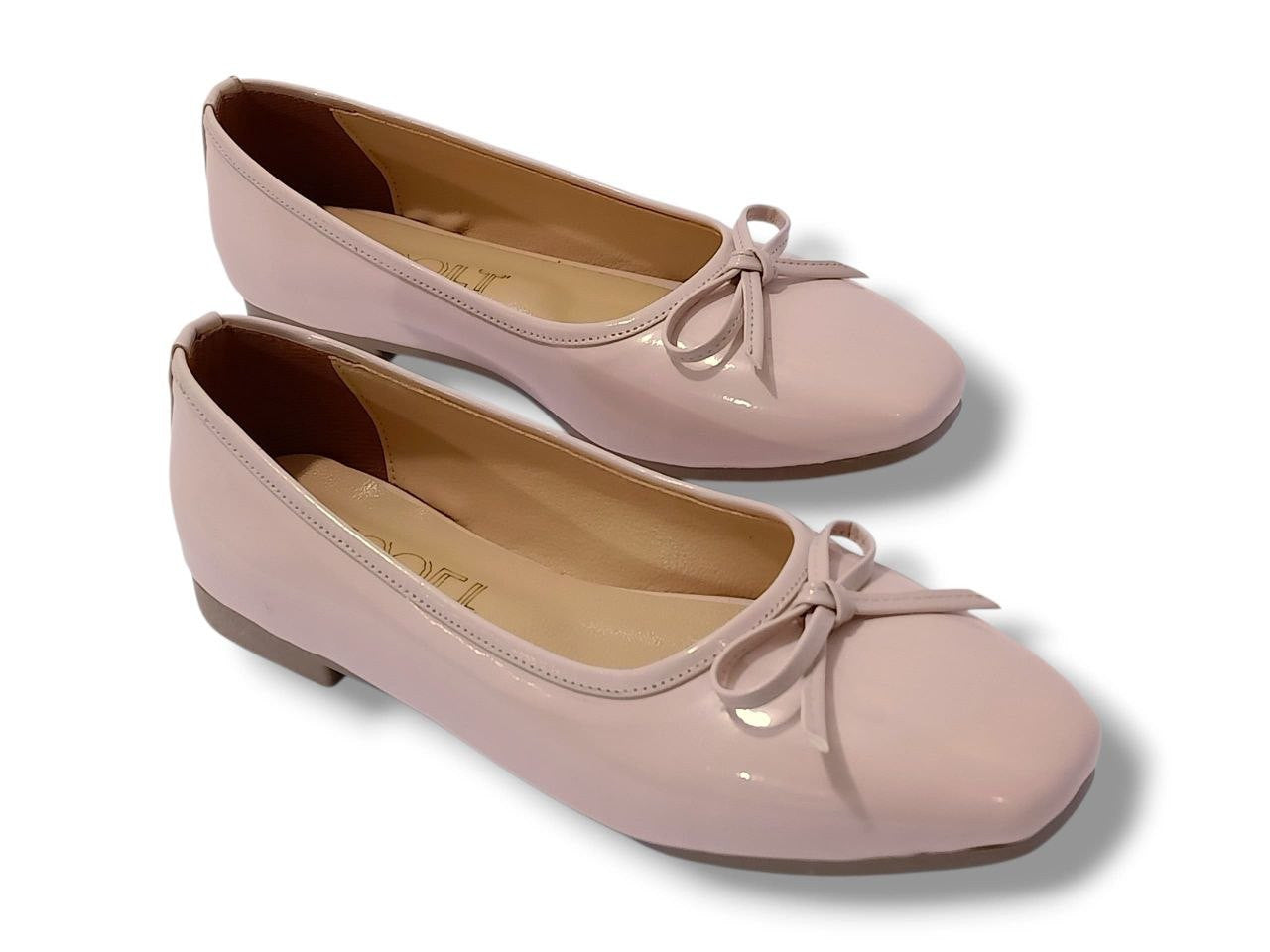 Bow Patent Ballerina Flats – Beige