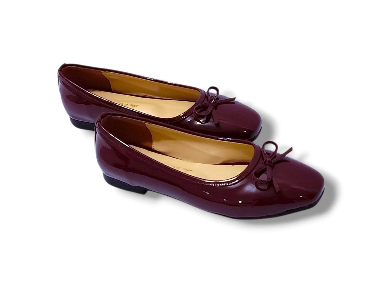 Bow Patent Ballerina Flats – Burgundy