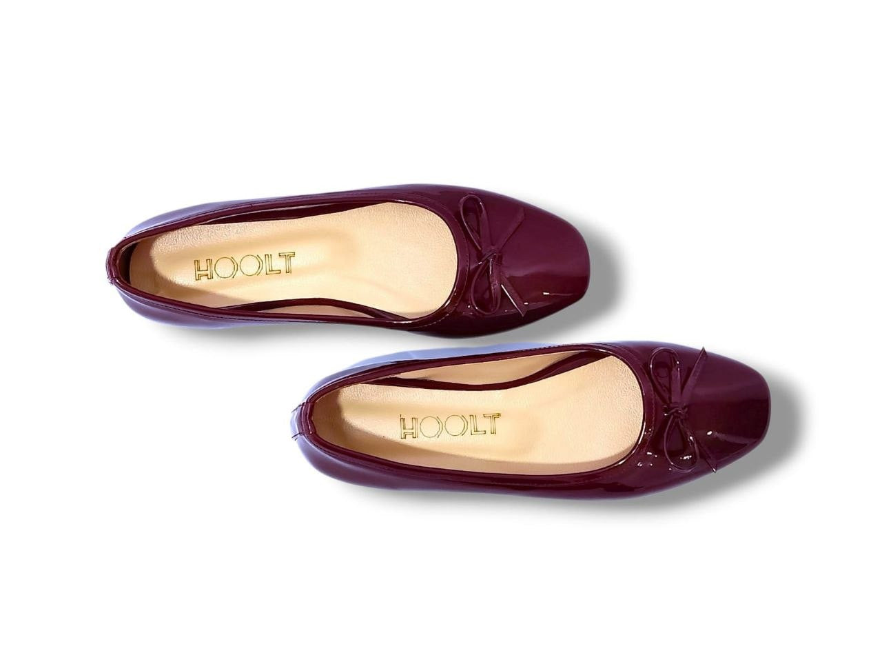 Bow Patent Ballerina Flats – Burgundy