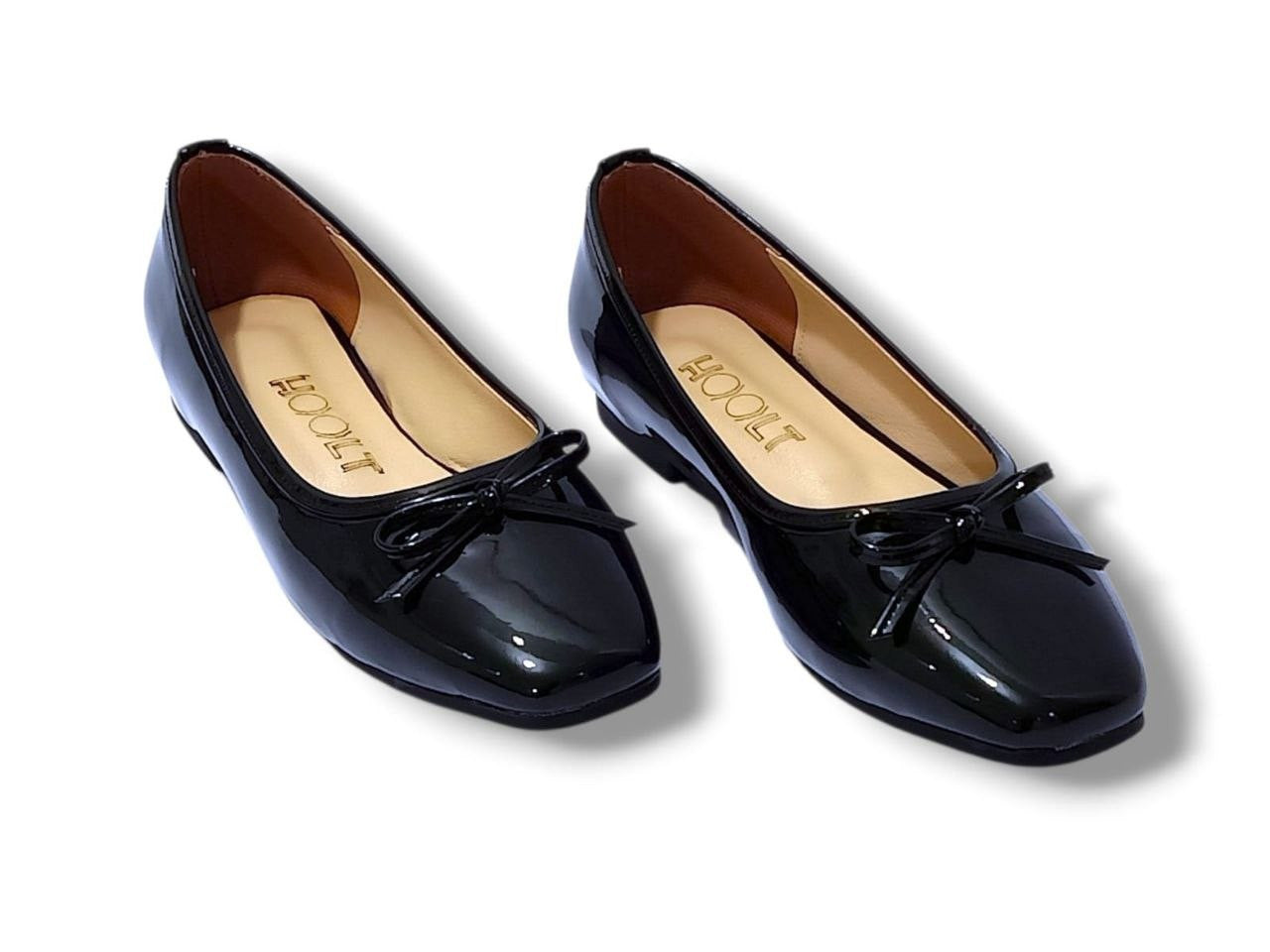 Bow Patent Ballerina Flats – Black