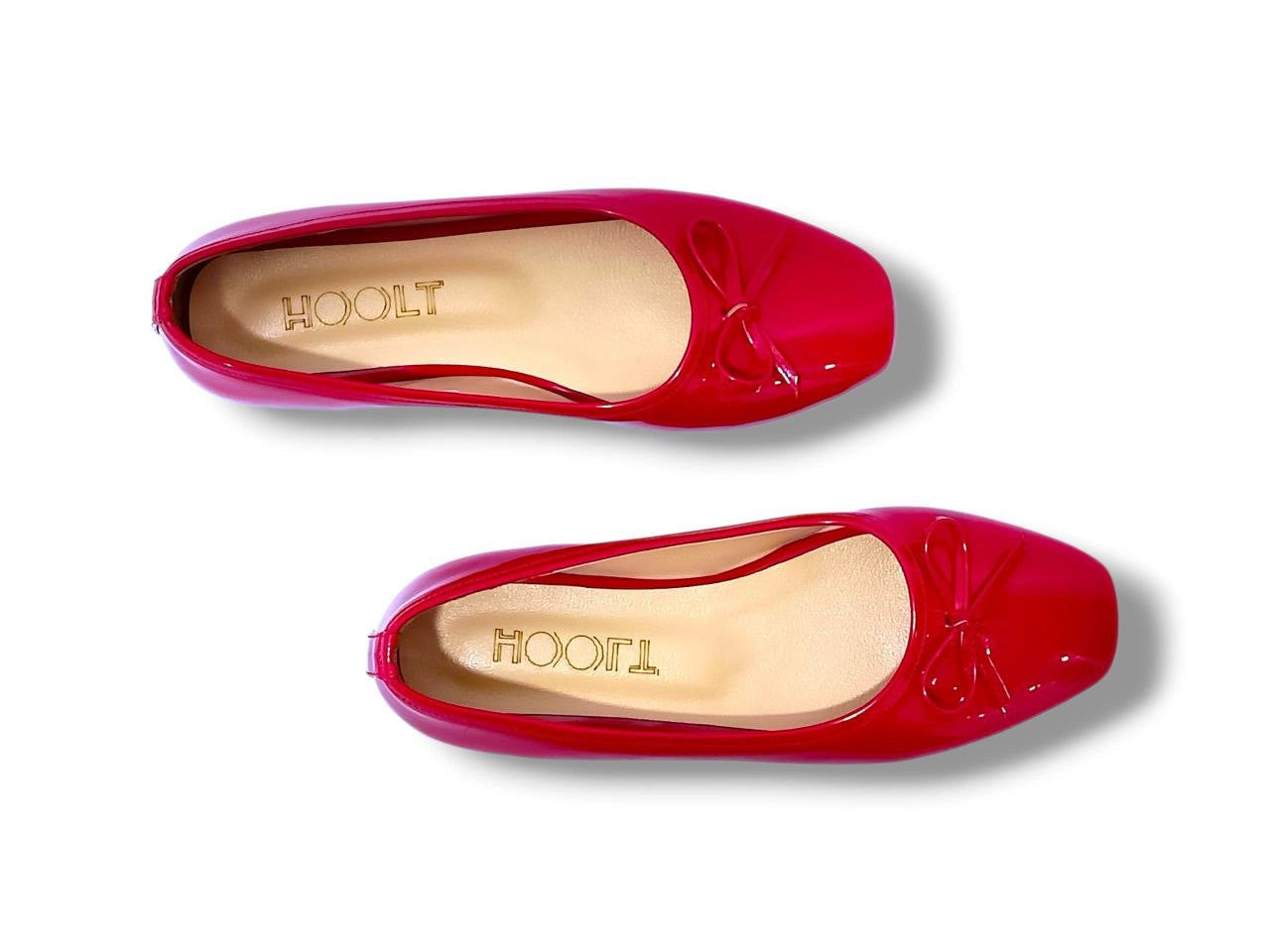 Bow Patent Ballerina Flats – Red