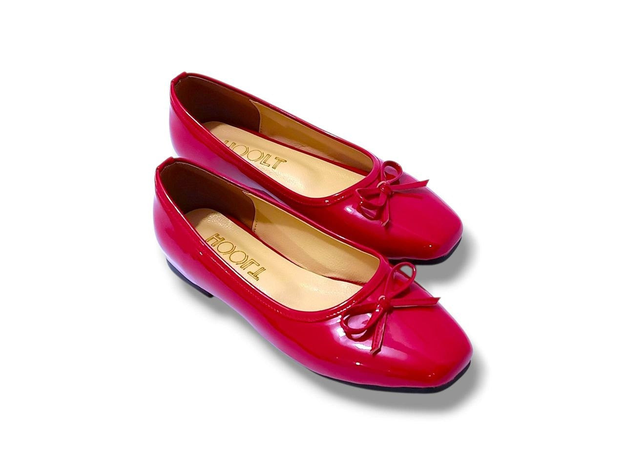 Bow Patent Ballerina Flats – Red