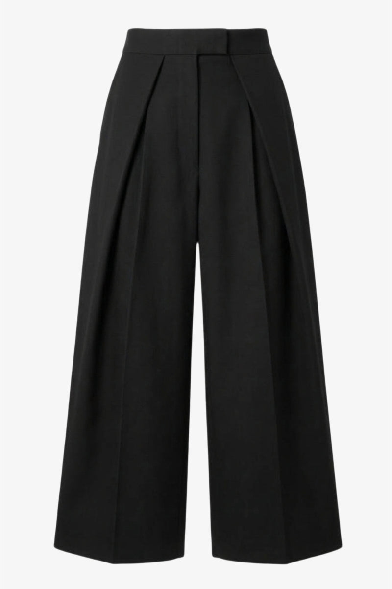 Pleated Wide-Leg Trousers – Black