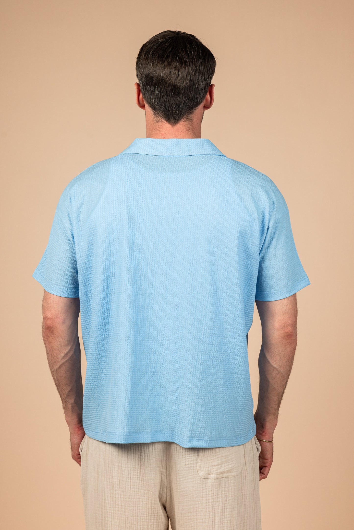 Moon Crushed Boxy Fit Polo Shirt - Sky Blue