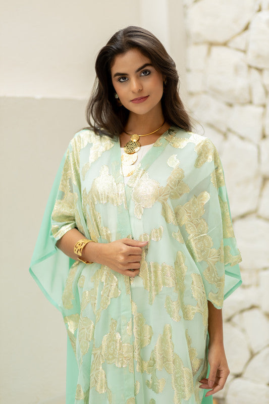 Indian Chiffon Embroidered Kimono - Mint