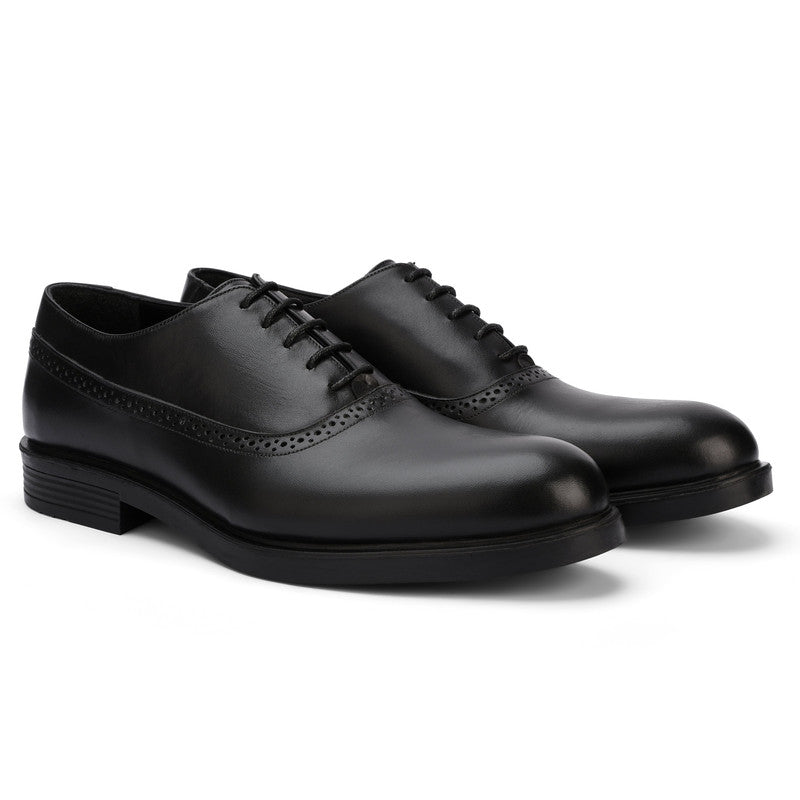Solid Semi Brogue Oxford Shoes – Black
