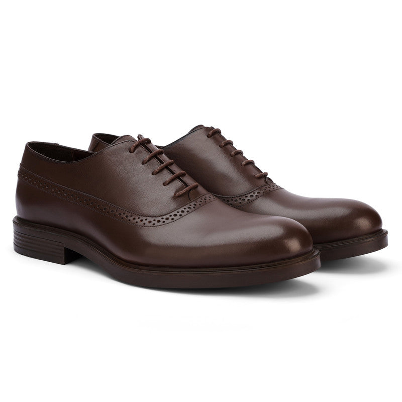 Solid Semi Brogue Oxford Shoes – Brown