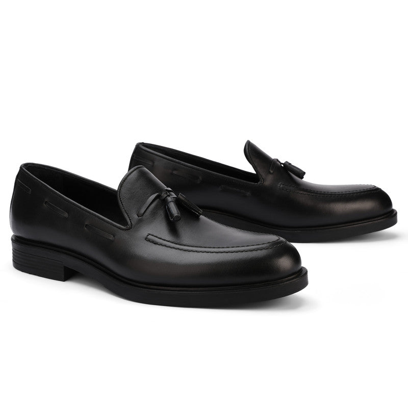Solid Tassel Dress Loafers – Black
