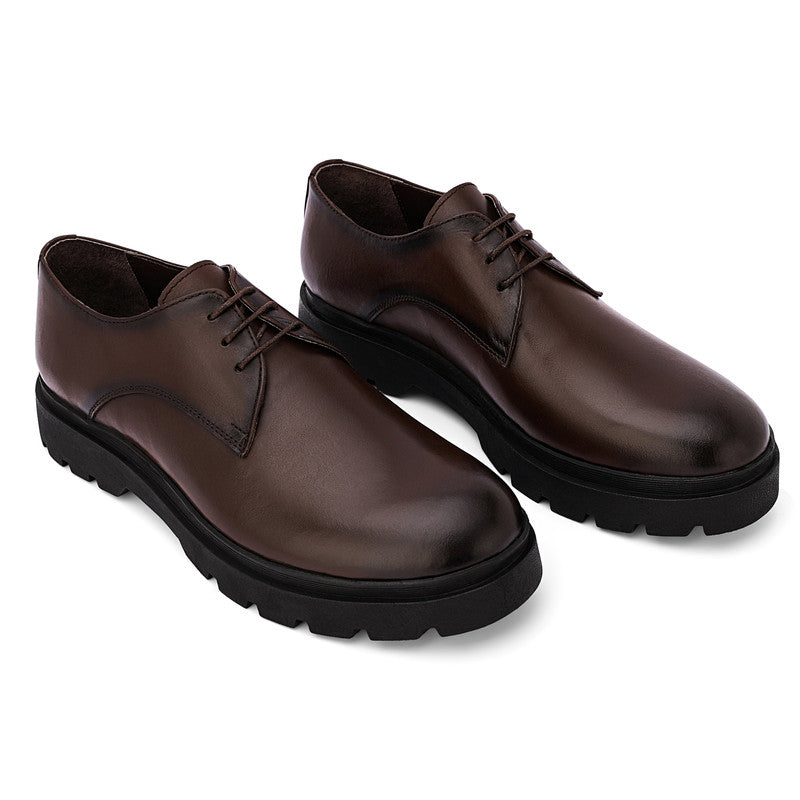 Solid Chunky Sole Derby Shoes – Brown