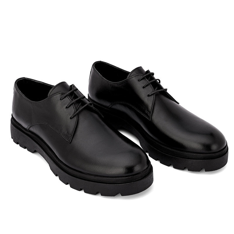 Solid Chunky Sole Derby Shoes – Black