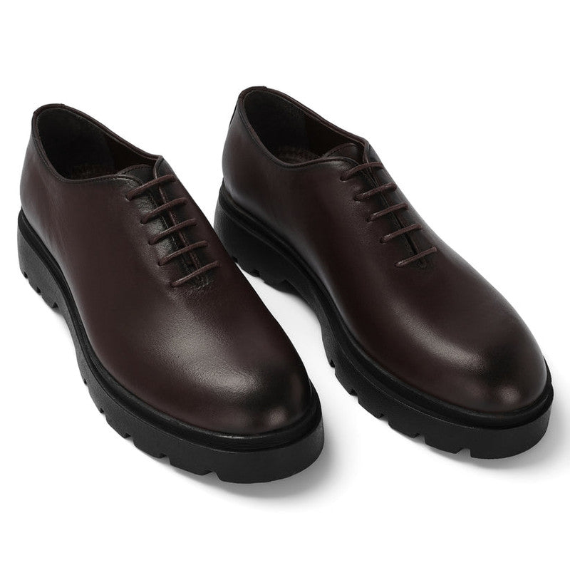 Solid Whole Cut Oxford Shoes – Brown