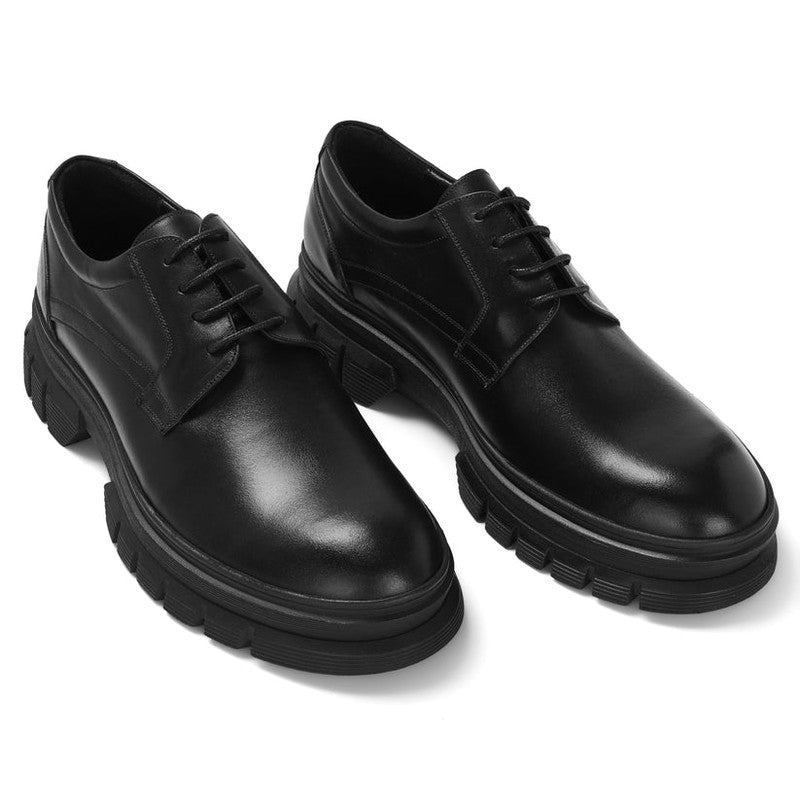 Solid Chunky Sole Derby Shoes – Black