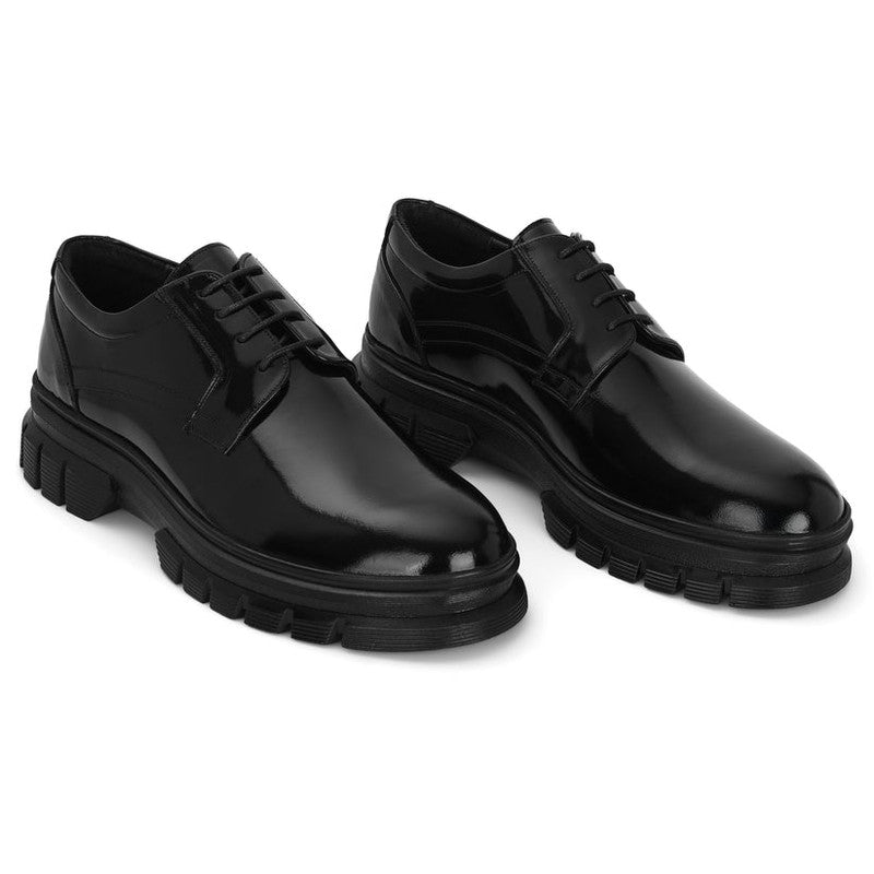 Solid Glossy Chunky Derby Shoes – Black