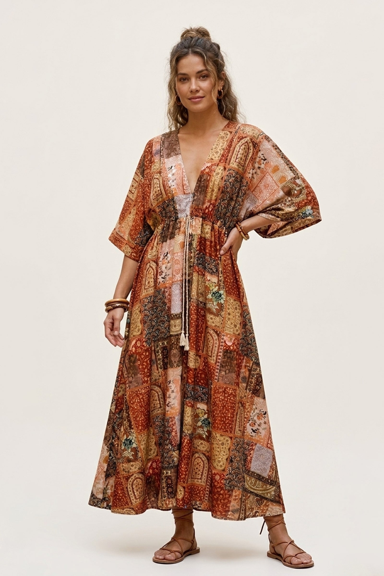 Patchwork Print Maxi Dress – Multicolor